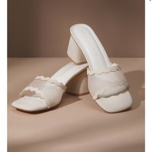 Altar'd State Cream Scalloped Mesh Block Heel Mules
